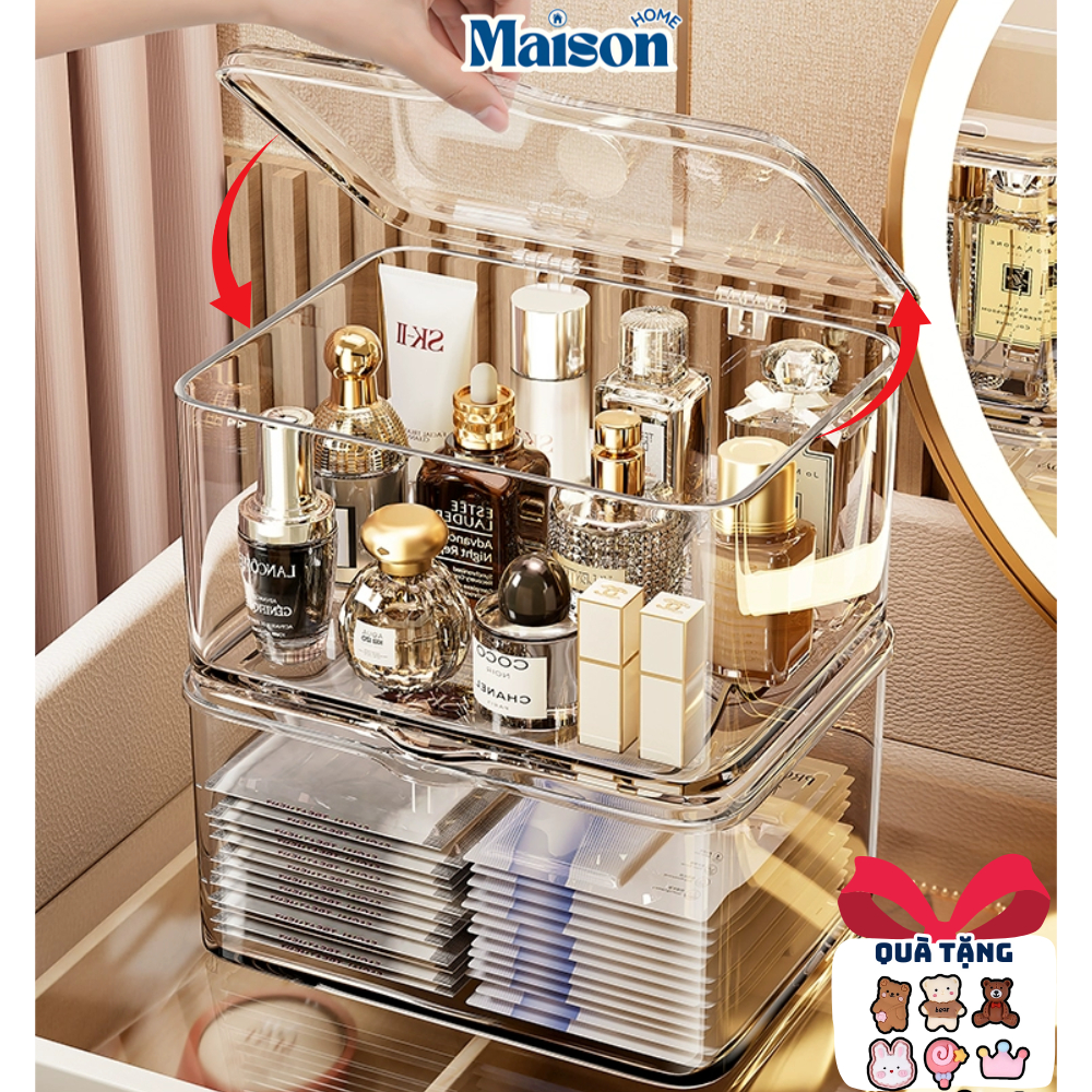 SẴN-Hộp Lưu Trữ Để bàn Trong Suốt Acrylic Có Nắp Đậy Chống Bụi Cho Phòng Ngủ, Kí Túc Xá, Văn Phòng, Giá Đựng Đồ Tiện Lợi