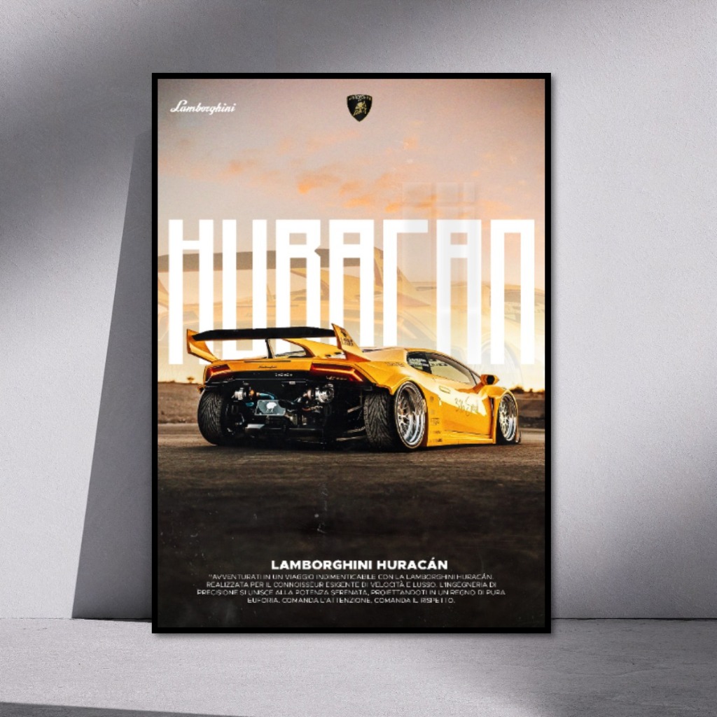 Tranh Siêu Xe Lamborghini Treo Tường Khung Composite Cao Cấp Decor Trang Trí Phòng Khách, Phòng Game