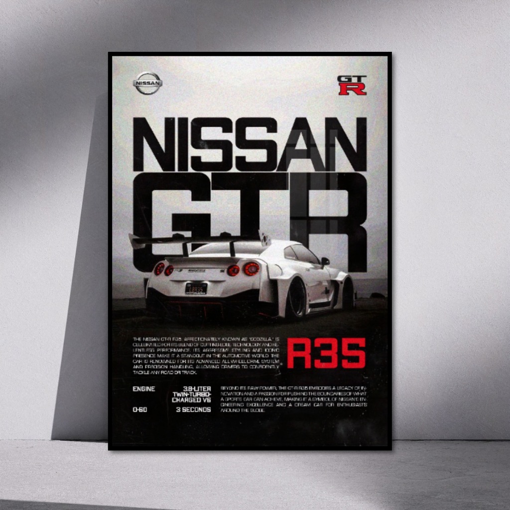 (Car Posters) Dòng Xe Nissan GTR Tranh Tráng Gương Treo Tường Khung Composite Cao Cấp Decor Tường,Phòng Khách