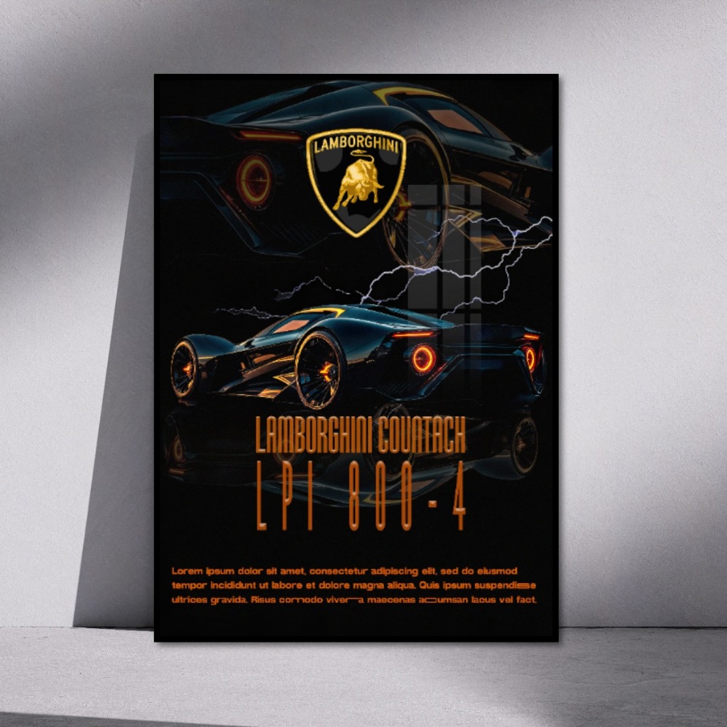 Tranh Siêu Xe Lamborghini Treo Tường Khung Composite Cao Cấp Decor Trang Trí Phòng Khách, Phòng Game