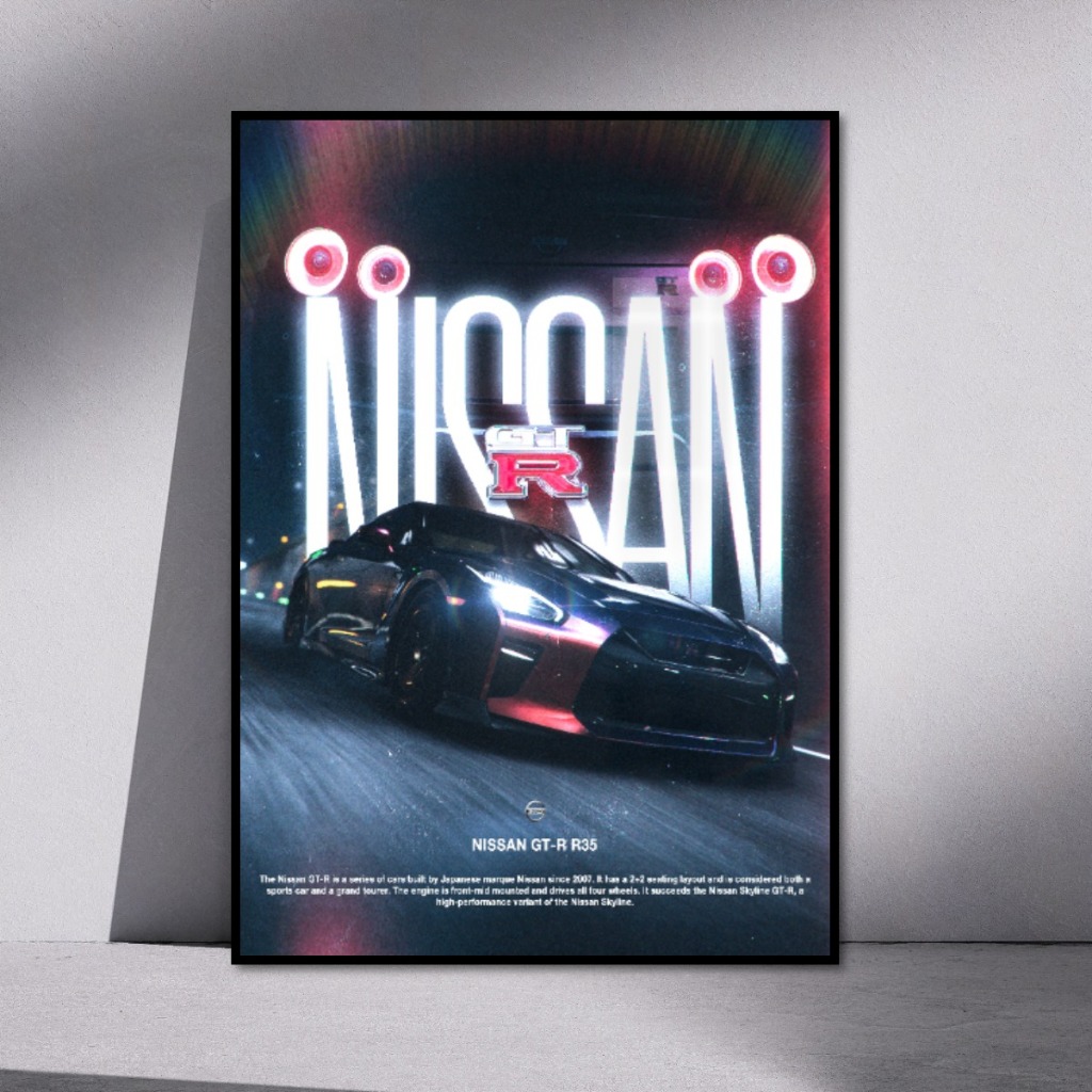 (Car Posters) Dòng Xe Nissan GTR Tranh Tráng Gương Treo Tường Khung Composite Cao Cấp Decor Tường,Phòng Khách