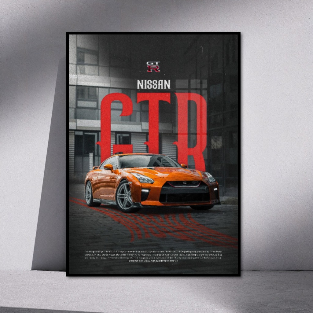 (Car Posters) Dòng Xe Nissan GTR Tranh Tráng Gương Treo Tường Khung Composite Cao Cấp Decor Tường,Phòng Khách