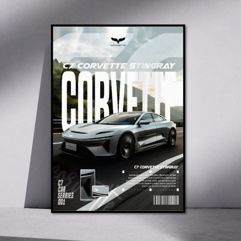 Poster Car Tranh Tráng Gương Siêu Xe Treo Tường Khung Composite Cao Cấp Decor Trang Trí Phòng Khách, Phòng Game