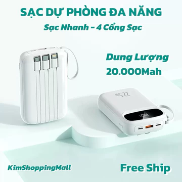 Sạc dự phòng KSM 22.5w dung lượng pin 20.000mah/74wh, Pin sạc dự phòng đa năng 4 cổng kết nối