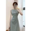 Váy maxi cổ yếm dáng dài xòe chất chéo Hàn Quốc, Váy thiết kế dáng dài chất chéo ý Hoadanbistore