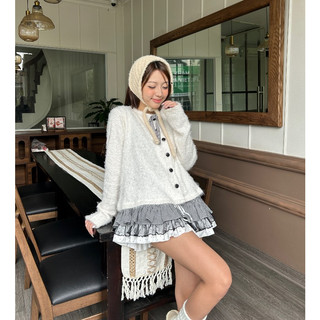 Áo cardigan nữ MONÁ chất len giả lông phối nơ - BAMBI