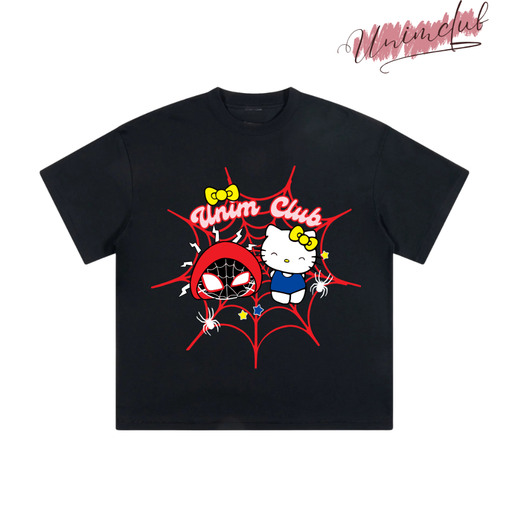 Áo Thun Boxy HelloKity Kiss Spiderman Cotton Việt Mềm Mịn Thoáng Mát 250gsm Hottrend 2025 APB09