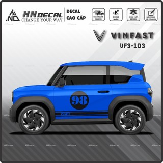 Tem dán xe VF3 - Decal dán xe VF3 MẪU TEM THỂ THAO CÁ TÍNH . 1 bộ dán 2 bên ( mẫu VF3 - 103 )