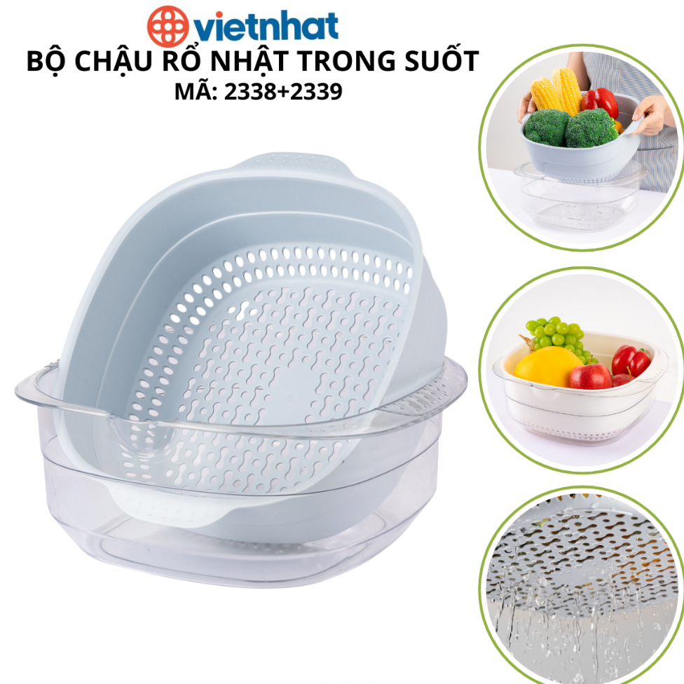 Bộ chậu rổ trong suốt Chính Hãng Việt Nhật Plastic