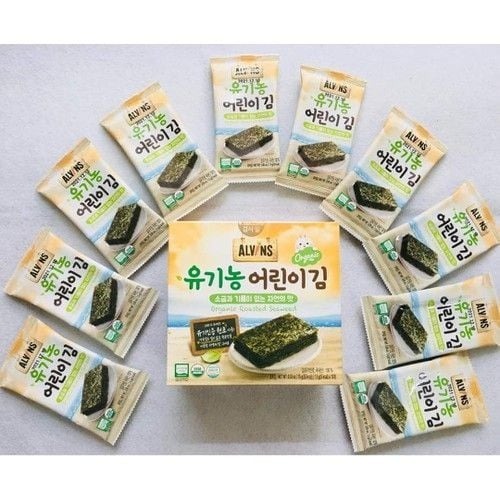 Rong biển hữu cơ tách muối cho bé Alvins Organic Roasted Seaweed (baby 9m+)