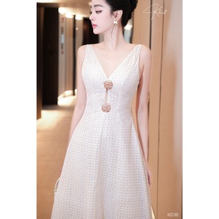 Đầm Khiết Style dáng xòe ren ngôi sao tone kem nhã nhặn thanh lịch phong cách dự tiệc KD36
