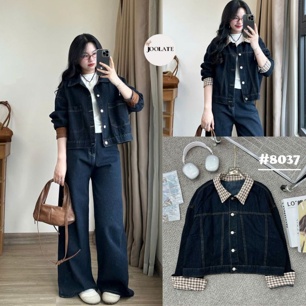 Áo khoác jeans demin nữ dáng lửng phối đồ thu đông năng động cá tính nhiều màu Joolate