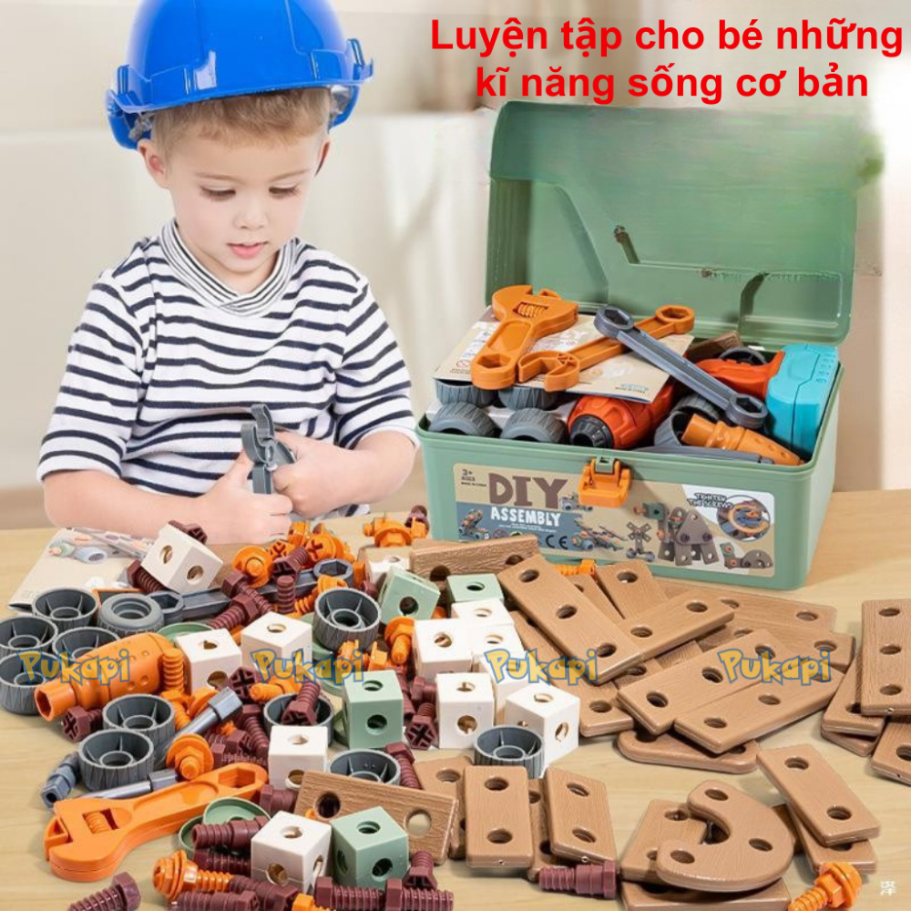 Bộ Kĩ Sư Đồ Chơi Lắp Ráp Dụng Cụ Kỹ Thuật Cho Bé Đồ Chơi Kĩ Sư 144 Chi Tiết Cao Cấp Kèm Khoan Điện - Đồ Chơi PUKAPI