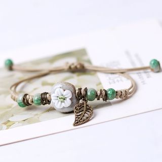 Vòng Tay Thủ Công Hoa Sứ Trắng – Đá Ngọc Xanh Phối Dây Thừng Vintage Nữ Tính