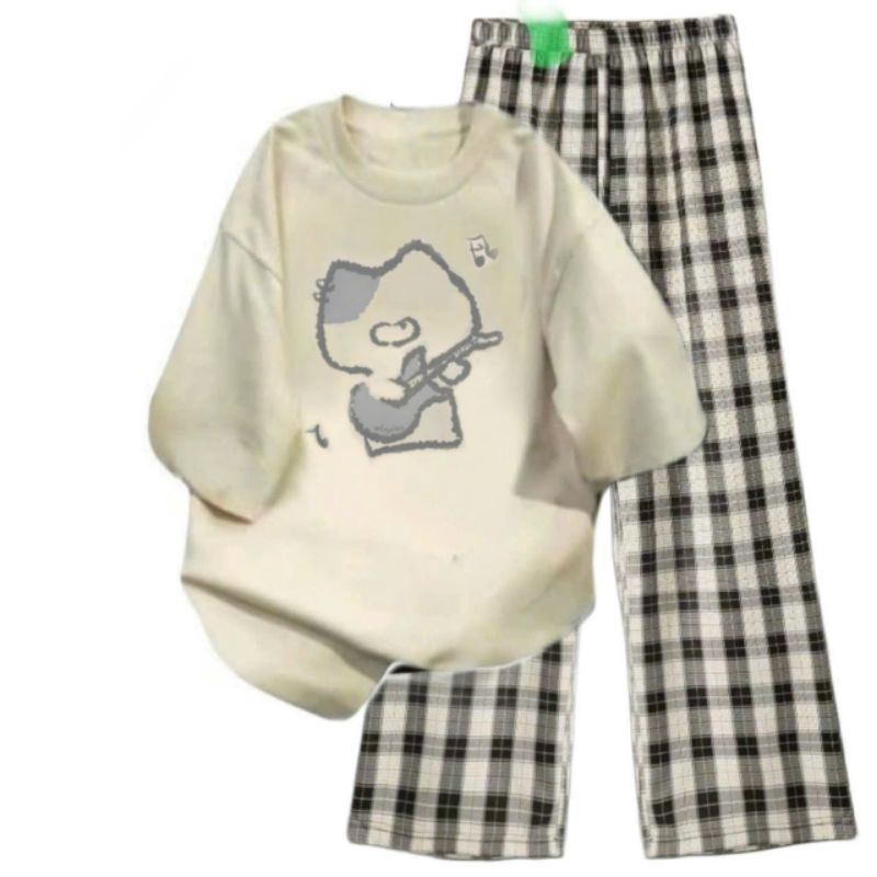 Tổng Hợp Các Sét Quần Ống Rộng  kẻ caro vàng + Mix Kèm Áo Phông Form Rộng Tay lỠ Unisex