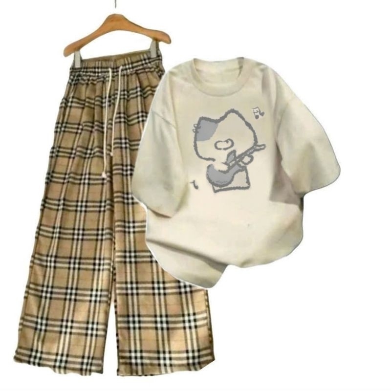 Tổng Hợp Các Sét Quần Ống Rộng  kẻ caro vàng + Mix Kèm Áo Phông Form Rộng Tay lỠ Unisex