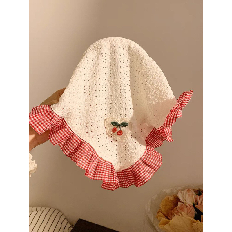 BỜM KHĂN VINTAGE REN THÊU HÌNH CHERRY 🍒 PHỤ KIỆN ĐI BIỂN