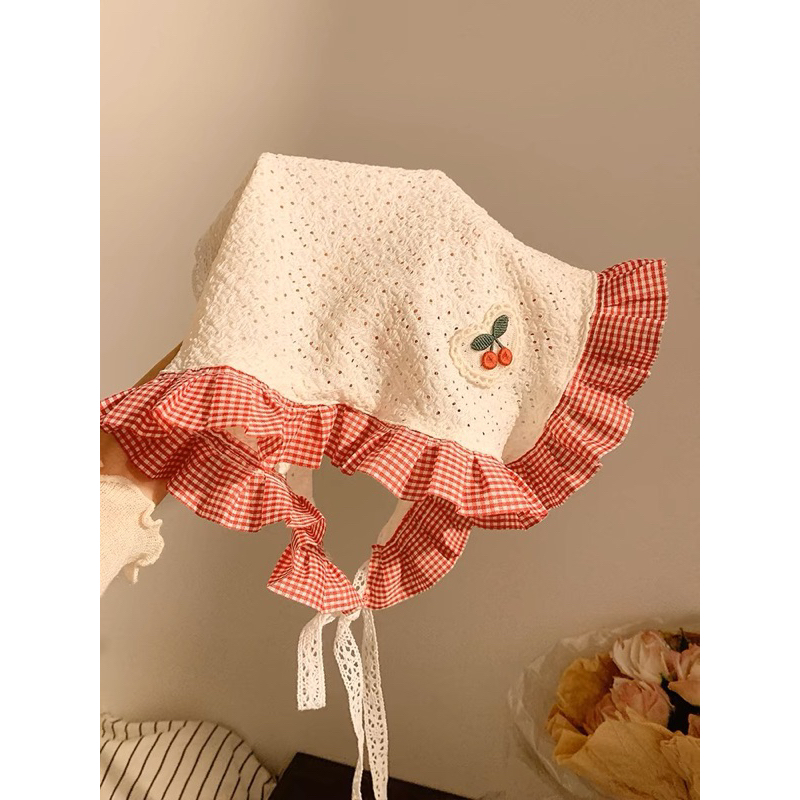 BỜM KHĂN VINTAGE REN THÊU HÌNH CHERRY 🍒 PHỤ KIỆN ĐI BIỂN