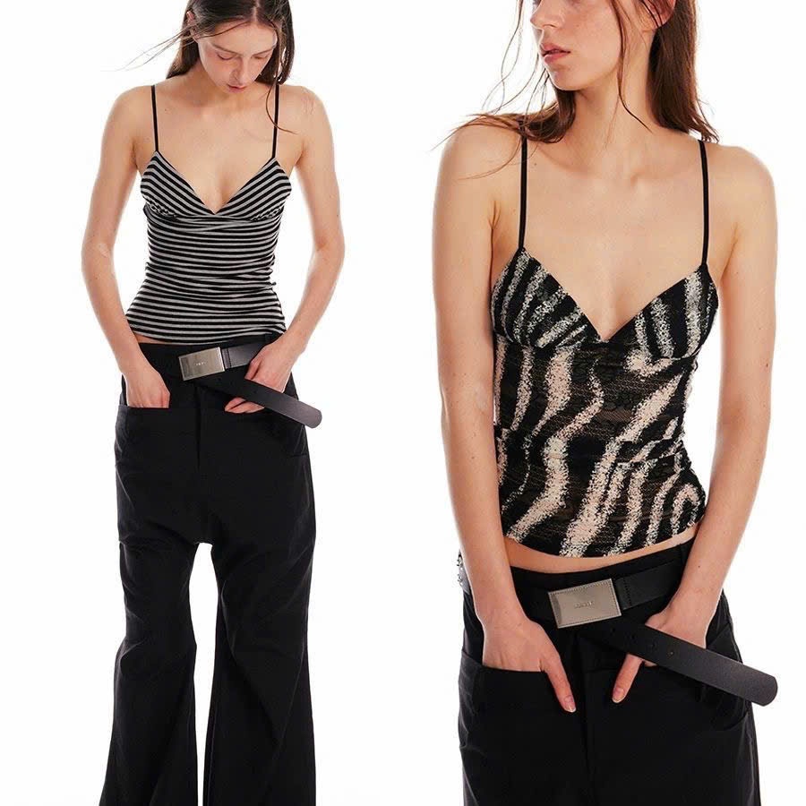 (sẵn) Áo sát nách hai dây hoạ tiết beo và kẻ ngang sexy cá tính ASN038 - Tiktik