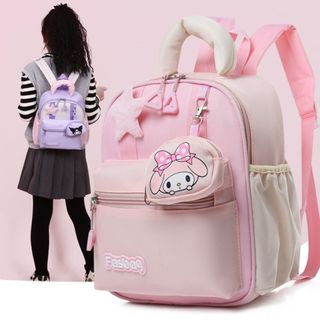 Balo Đi Học Hình Melody / Kuromi / Cinnamonroll - Balo Ngăn Chứa Lớn Dây Đeo Chắc Chắn Tặng Kèm Túi Sticker Cho Bé