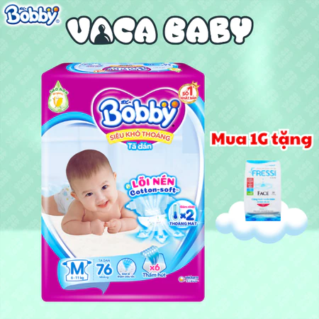 Tã Bỉm Dán Bobby S80/M76/L68/XL62/XXL56 mới- Lõi nén cotton-soft 3mm