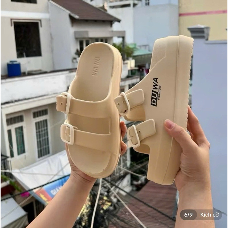 Ảnh Dép nữ đế xuồng hai quai Eva nhẹ đế 5cm chống trơn màu đen, kem, nâu size 36-39 1