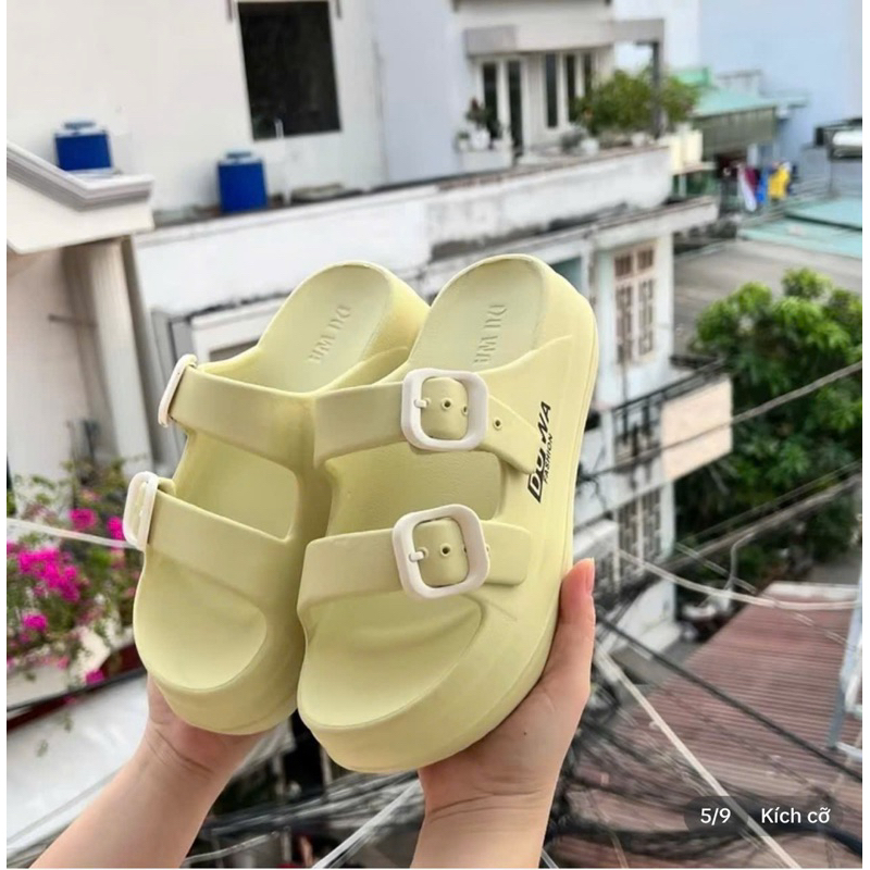 Ảnh Dép nữ đế xuồng hai quai Eva nhẹ đế 5cm chống trơn màu đen, kem, nâu size 36-39 2