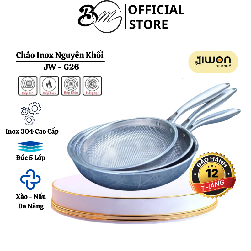 Chảo Tổ Ong Inox Nguyên Khối 5 lớp Jiwon, JW-G26 Chảo Xào, Chảo Rán ...