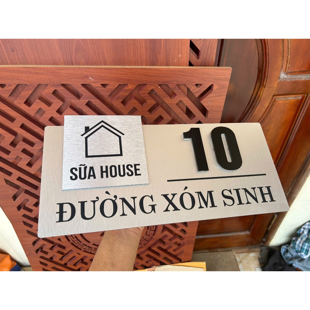 Biển số nhà CAO CẤP,, biệt thự, chung cư. Màu BẠC XƯỚC SỐ ĐEN NỔI
