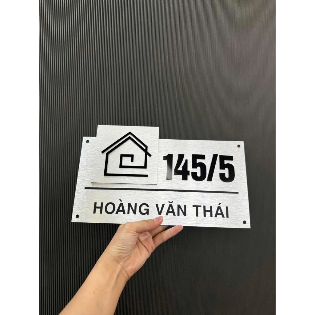 Biển số nhà CAO CẤP,, biệt thự, chung cư. Màu BẠC XƯỚC SỐ ĐEN NỔI