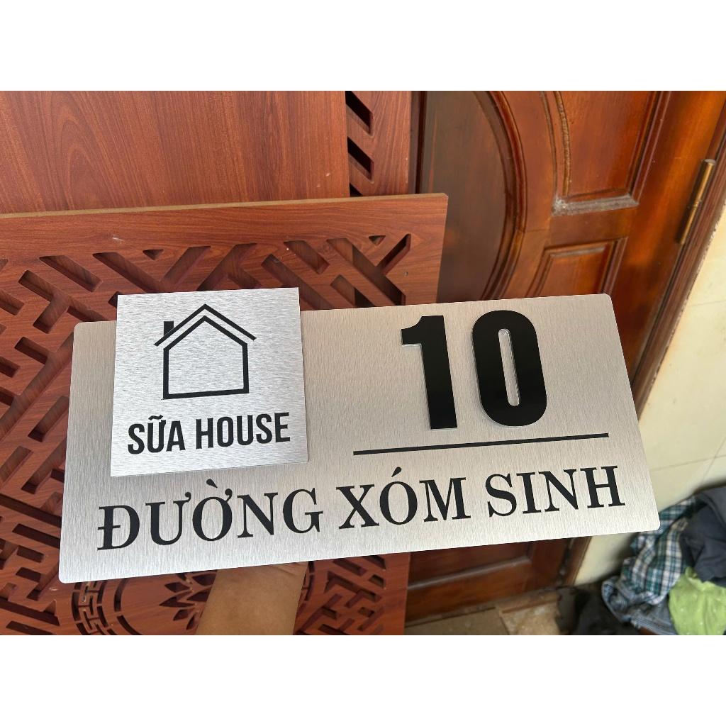 Biển số nhà CAO CẤP,, biệt thự, chung cư. Màu BẠC XƯỚC SỐ ĐEN NỔI