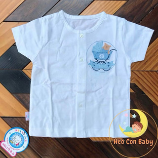 Áo tay ngắn cút giữa trắng Hello B&B chất cotton mát cho bé