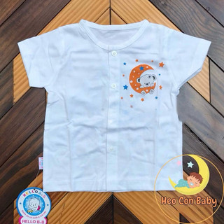 Áo tay ngắn cút giữa trắng Hello B&B chất cotton mát cho bé