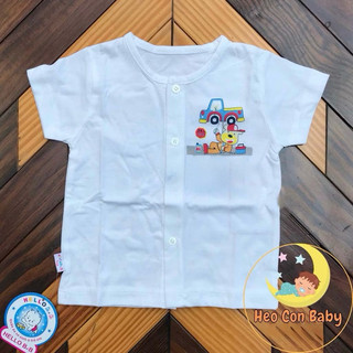 Áo tay ngắn cút giữa trắng Hello B&B chất cotton mát cho bé