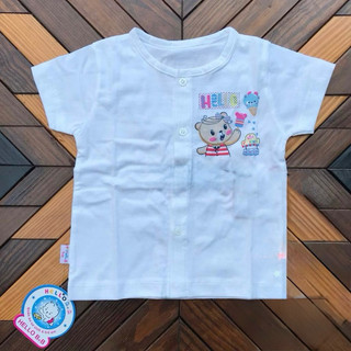Áo tay ngắn cút giữa trắng Hello B&B chất cotton mát cho bé