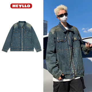 Áo Khoác Jeans Bò Denim Jacket Fashion Unisex Khoá Kéo Màu Xanh Đậm Wash HEYLLO.