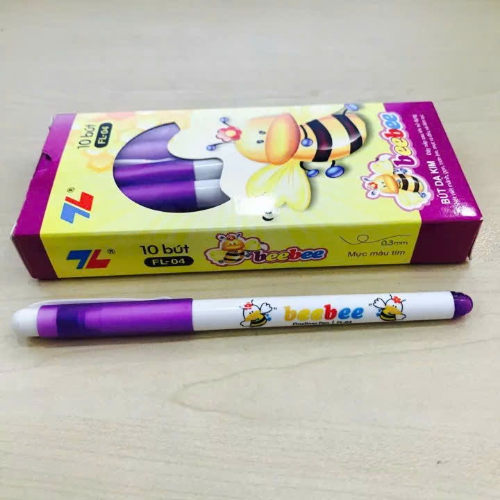 Hộp 10 cây Bút lông kim - Bút mực Tím Beebee Thiên Long FL-04
