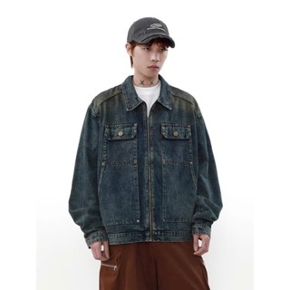 Áo Khoác Jeans Bò Denim Jacket Fashion Unisex Khoá Kéo Màu Xanh Đậm Wash HEYLLO.