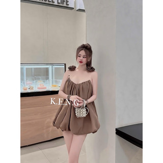 Đầm bí hoa vai 2 dây trong suốt bồng bềnh tiểu thư a24