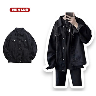 Áo Khoác Jeans Bò Denim Jacket Fashion Unisex Màu Đen Trơn HEYLLO.