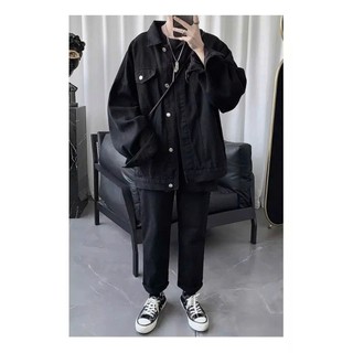 Áo Khoác Jeans Bò Denim Jacket Fashion Unisex Màu Đen Trơn HEYLLO.