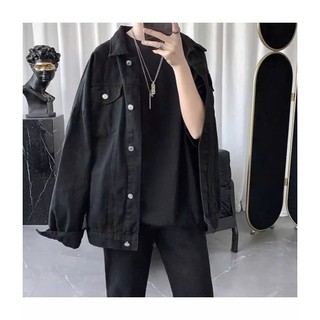 Áo Khoác Jeans Bò Denim Jacket Fashion Unisex Màu Đen Trơn HEYLLO.