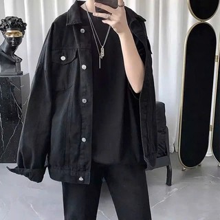 Áo Khoác Jeans Bò Denim Jacket Fashion Unisex Màu Đen Trơn HEYLLO.