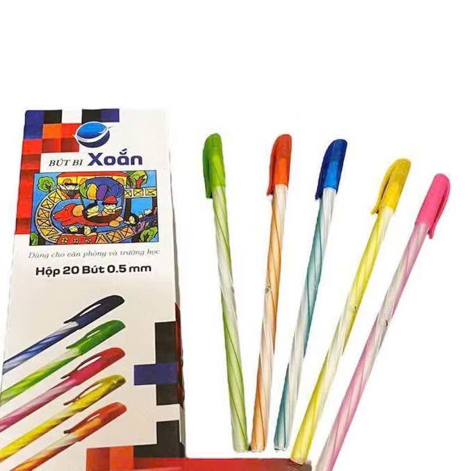Hộp 20 Chiếc Bút Bi Xoắn Mực Xanh-Đen Ngòi 0.5mm Viết Êm Nét Trơn, Văn Phòng , Học Sinh