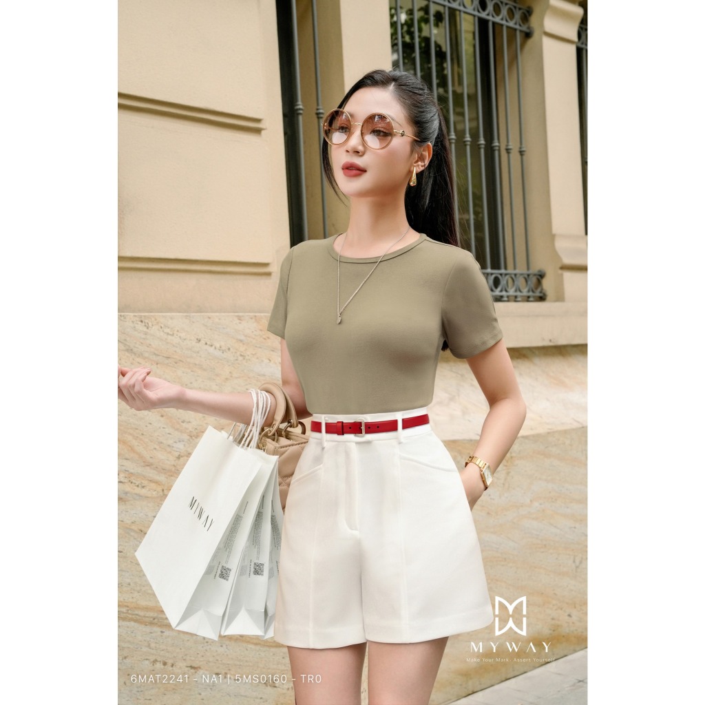 Ảnh Áo Cotton Thun Nữ Hè MY WAY Ngắn Tay Nhiều Màu Trơn Bssic 6MAT2241 3