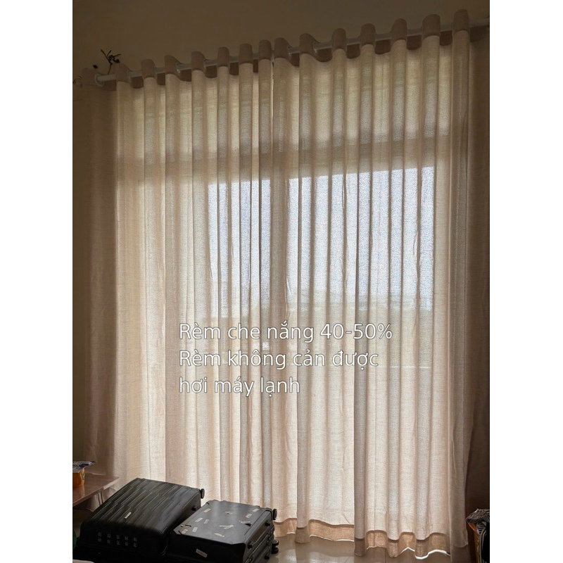 (size lớn)Rèm khoen vải voan đũi linen,màu be, (Không Kèm Thanh Treo) vintage trang trí nhà, homestay, cửa chính, cửa sổ