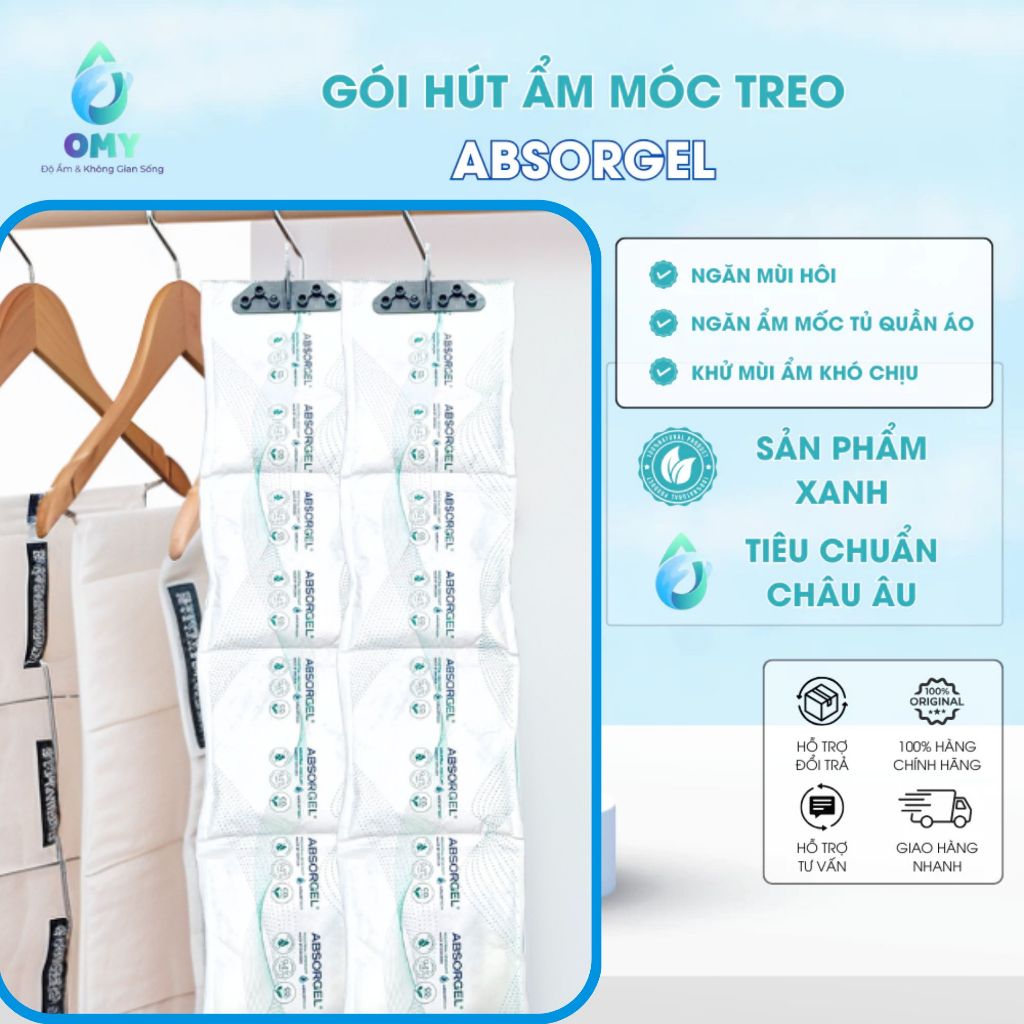 Gói hút ẩm móc treo Absorgel ngăn ẩm mốc tủ quần áo đánh khử mùi ẩm khó chịu hiệu quả 90 ngày