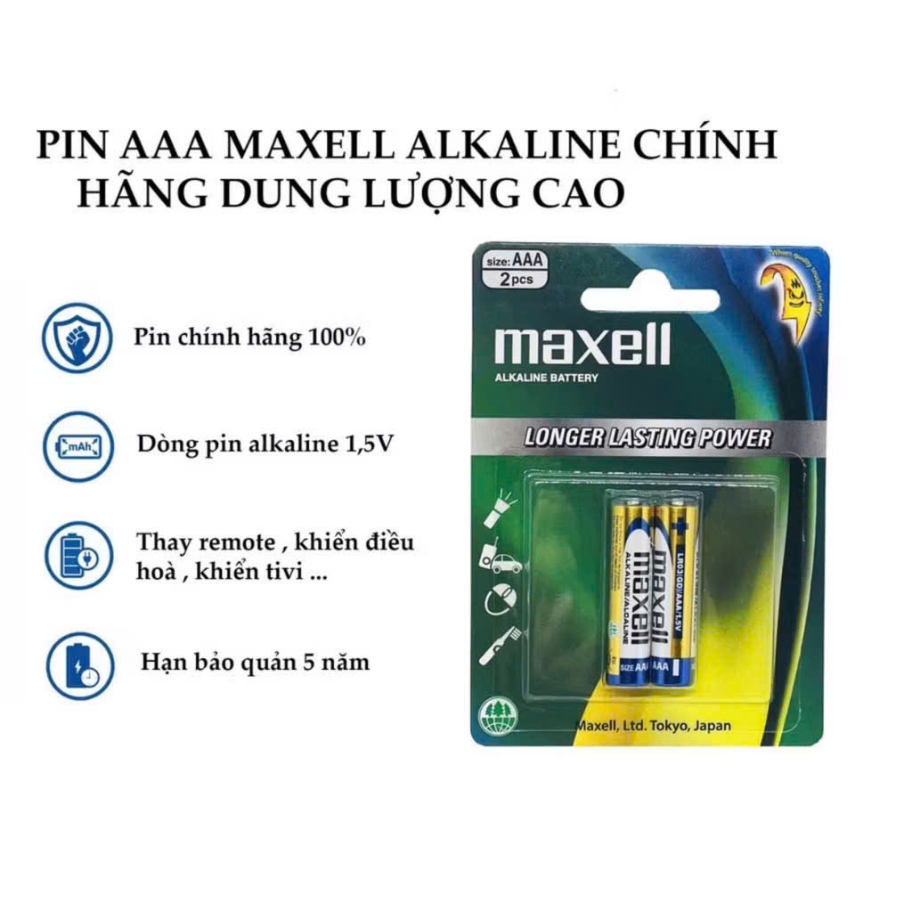 Pin AA, Pin AAA Maxell alkaline hộp 20 viên 1.5V chính hãng năng lượng cao an toàn cho môi trường
