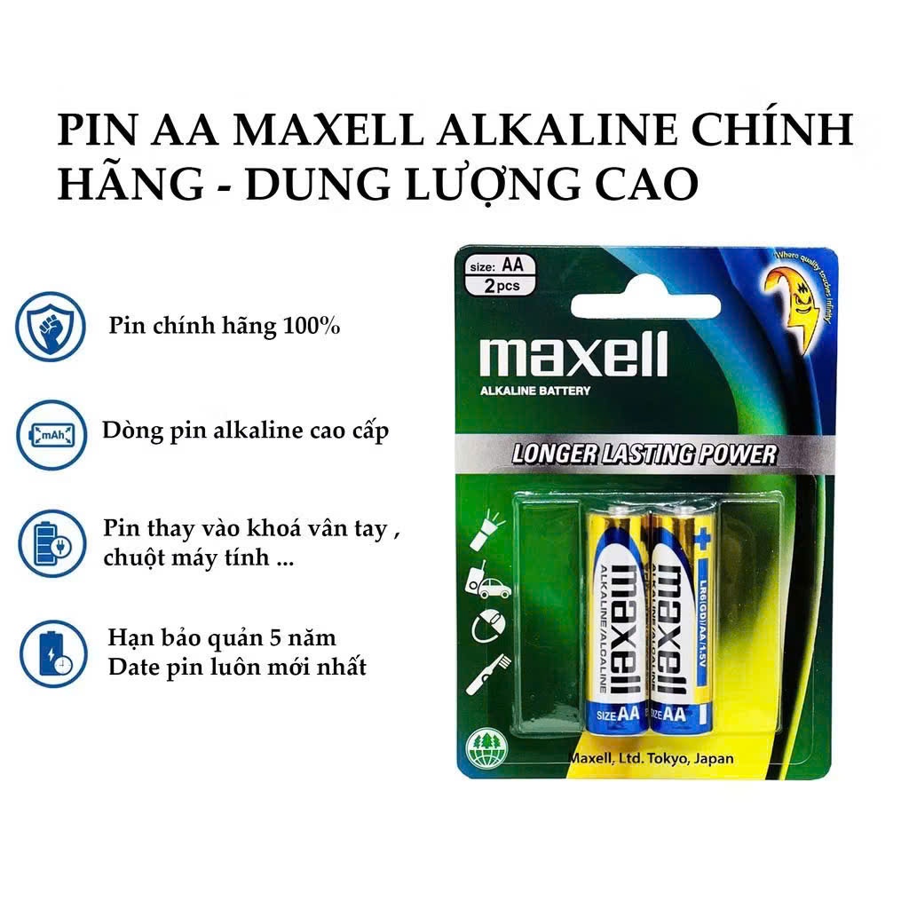 Pin AA, Pin AAA Maxell alkaline hộp 20 viên 1.5V chính hãng năng lượng cao an toàn cho môi trường