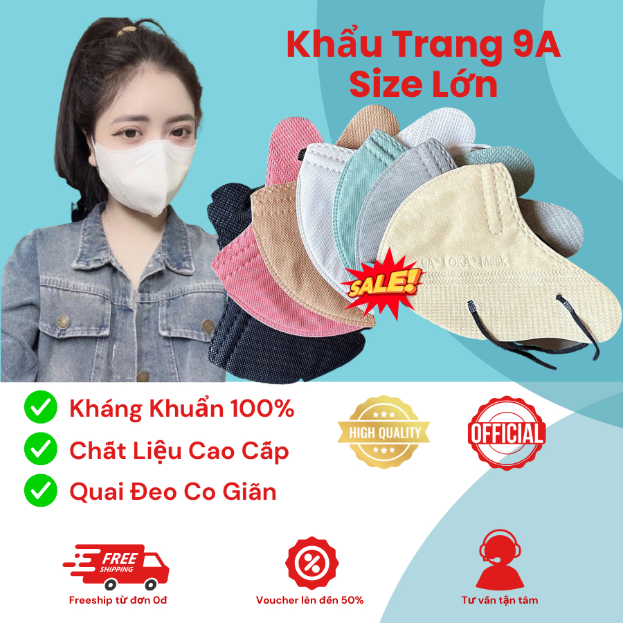 THÙNG 100 CHIẾC KHẨU TRANG 9A LOKA SIZE LỚN TÚI ZIP CHỐNG TIA UV 4 LỚP KHÁNG KHUẨN